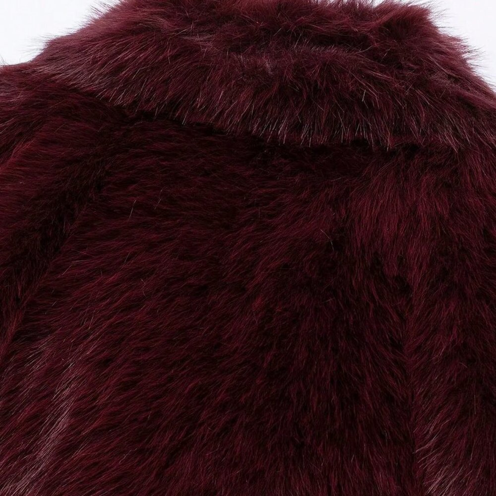 Burgundy Casual Women's Ladies Luxury Coat Warm Fluffy faux fur Coat - Picture 6 of 8